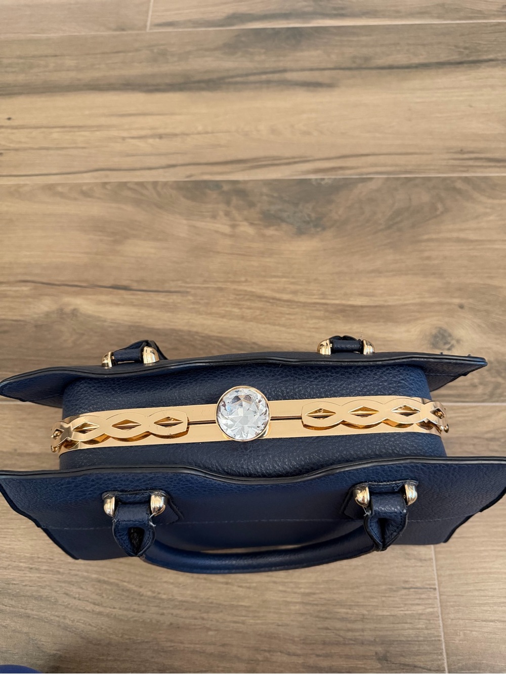 Navy Rhinestone Lock Shoulder Purse - Picture 2 of 8